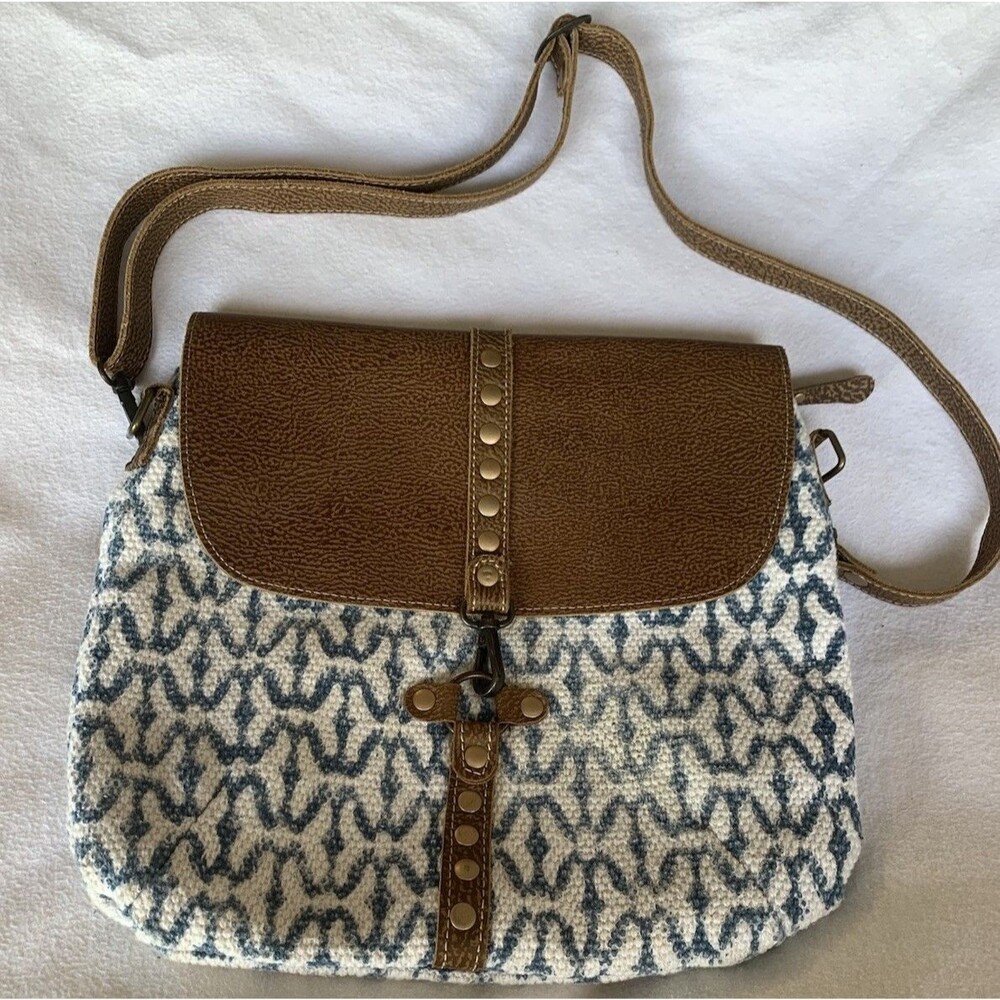Myra Bag Leather Textile Southwestern Boho Long Crossbody Shoulder Handbag Purse